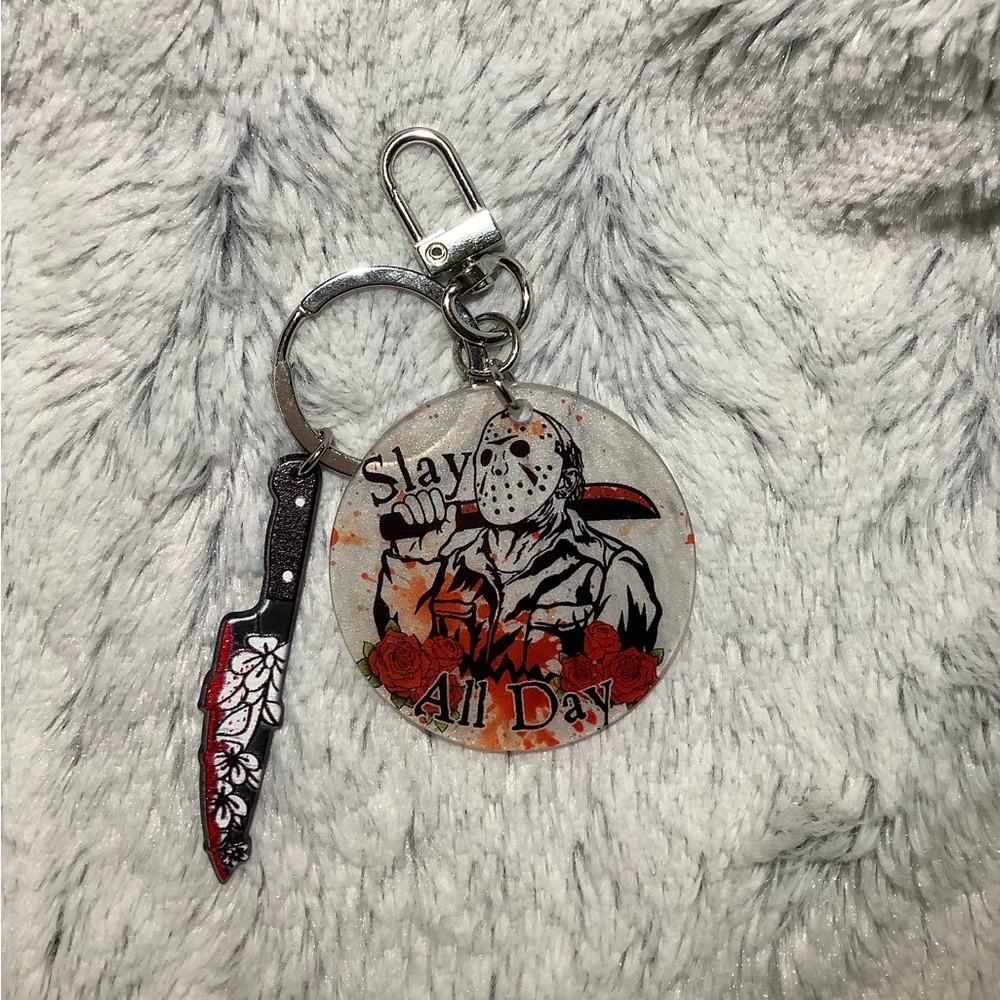 Acrylic Slay all day Jason horror key ring
